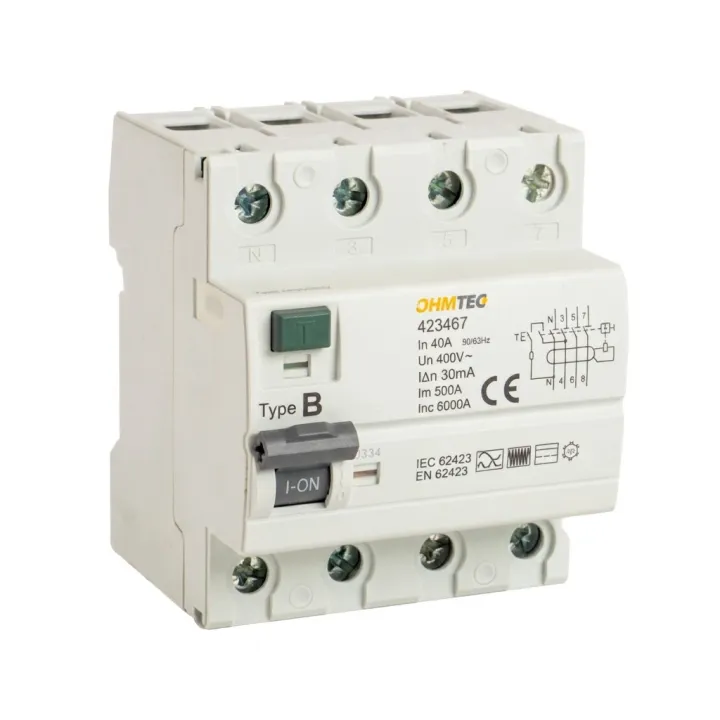 Interrupteur différentiel 3P+N 6kA, 40A 30mA type B - OHMTEC