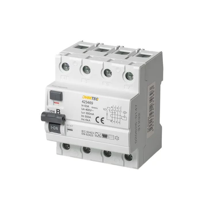 Interrupteur différentiel 3P+N 6kA, 63A 300mA type B - OHMTEC