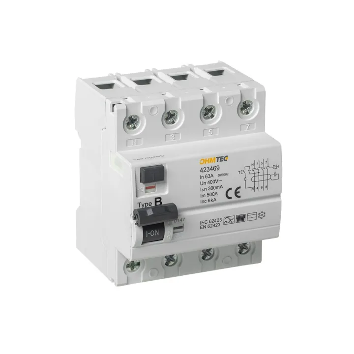 Interrupteur différentiel 3P+N 6kA, 63A 300mA type B - OHMTEC