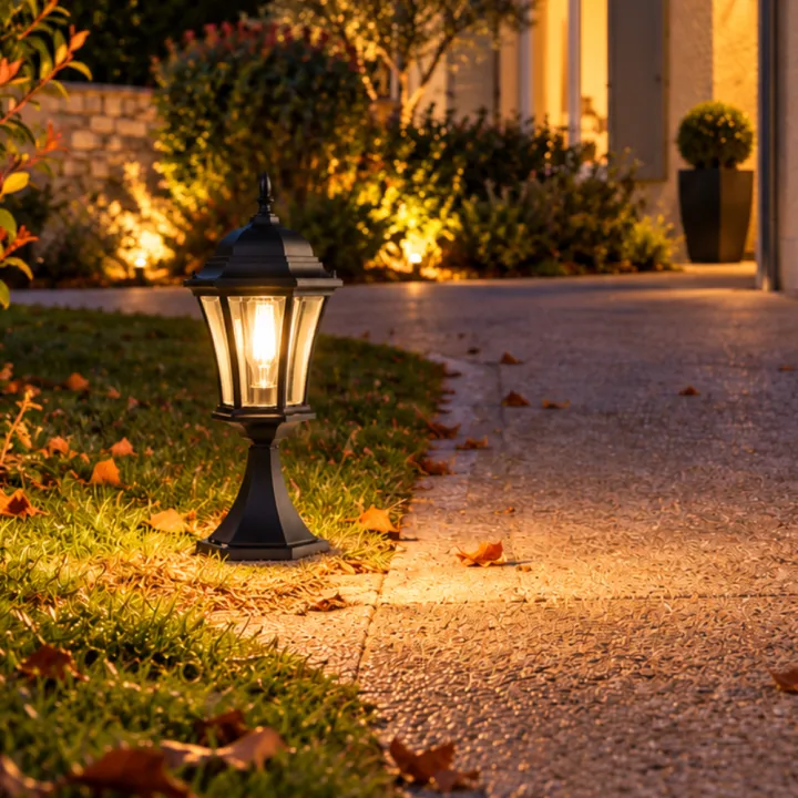 Borne lumineuse extérieure 100W max E27 fonte noire ADELA