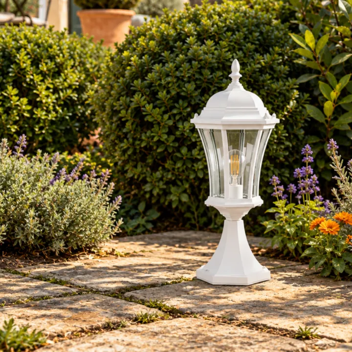 Borne lumineuse extérieure 100W max E27 fonte blanche ADELA