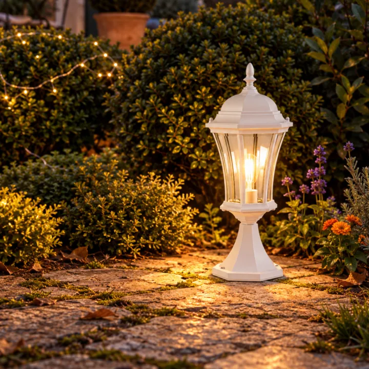 Borne lumineuse extérieure 100W max E27 fonte blanche ADELA